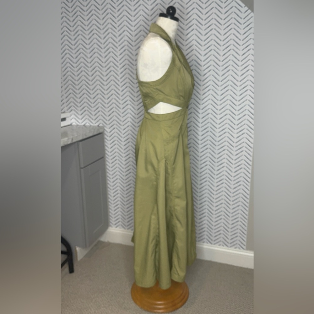 Pilcro Halter Plunge Midi Dress Olive Twill Size 8 Anthropologie - Picture 8 of 10